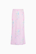 Pink floral patterned skirt on a white background
