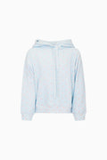 Light blue hoodie with a subtle pattern on a white background