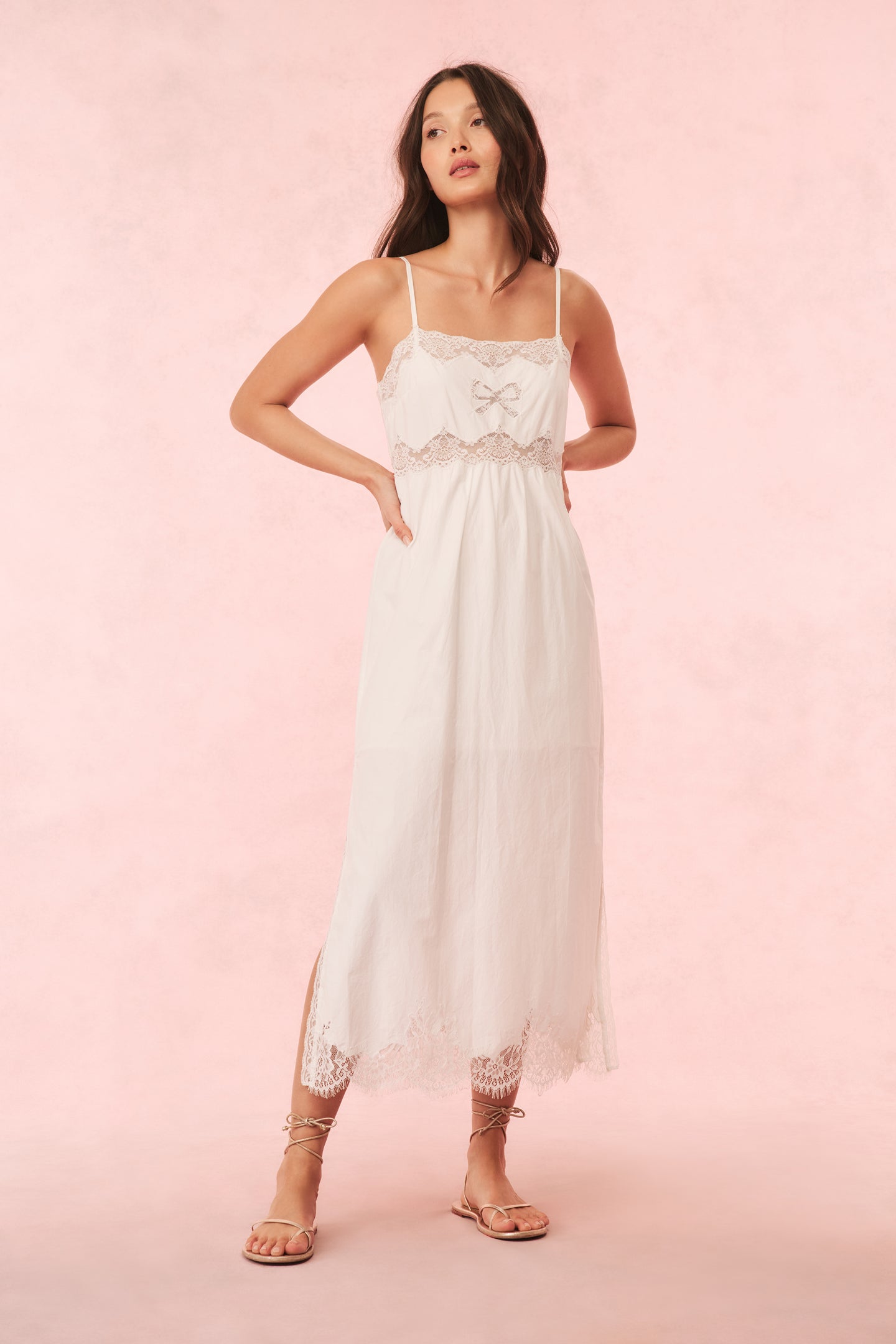 Vinca Cotton Lace Bow Midi Dress Vinca Cotton Lace Bow Midi Dress