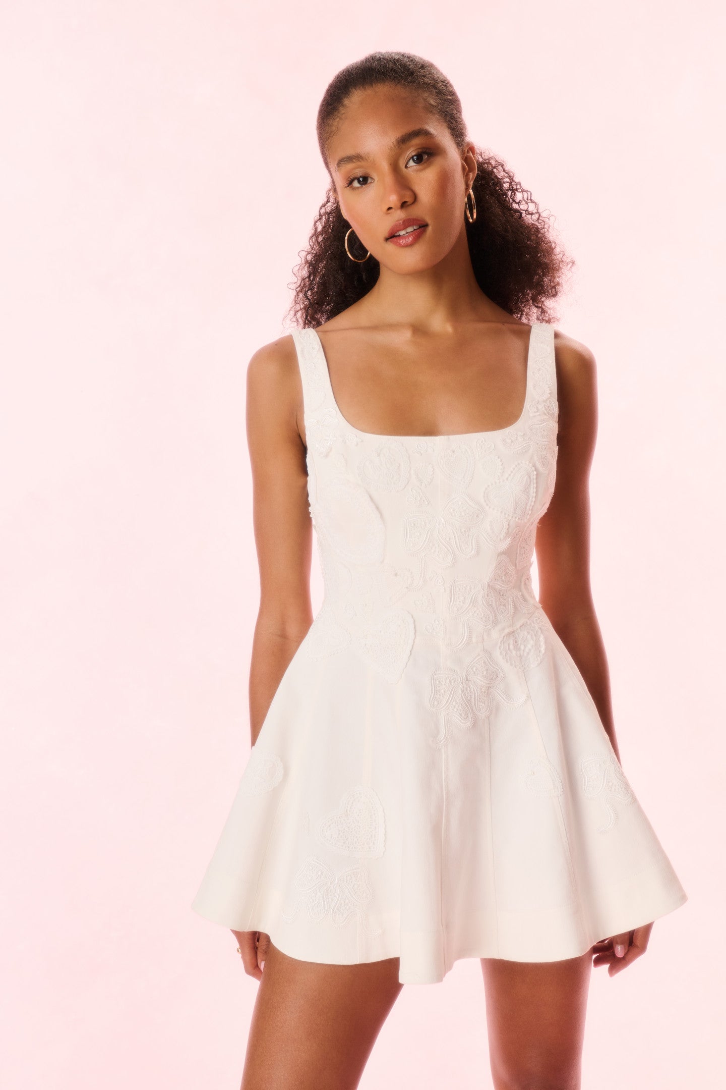 Vionne Denim Embroidered Mini Dress for Women in White, Size: 4, by LoveShackFancy Vionne Denim Embroidered Mini Dress for Women in White, Size: 4, by LoveShackFancy