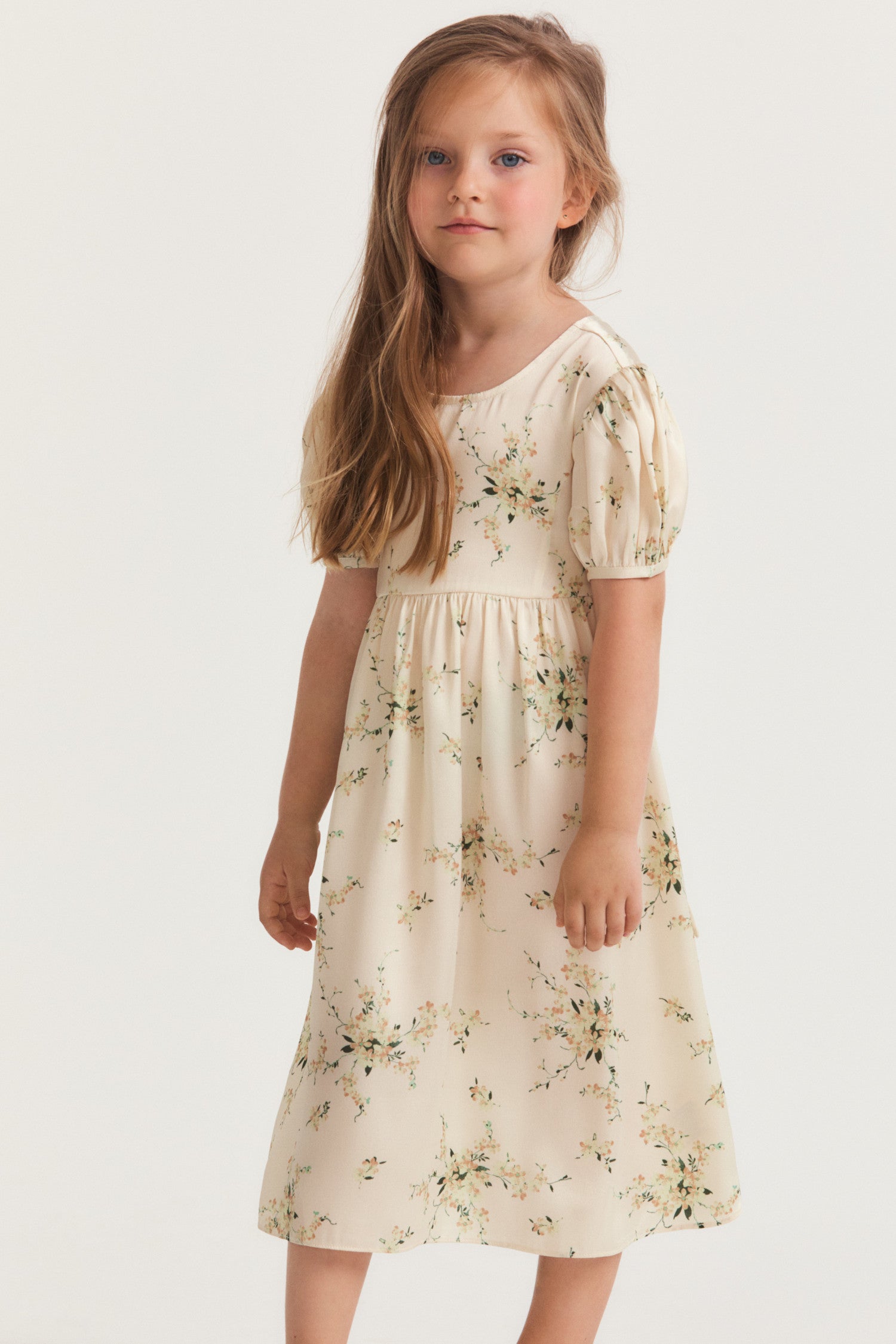 Girls canary yellow multi floral dress with cap sleeves