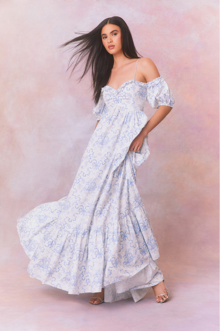 Tabithea Bow Print Off-Shoulder Maxi Dress