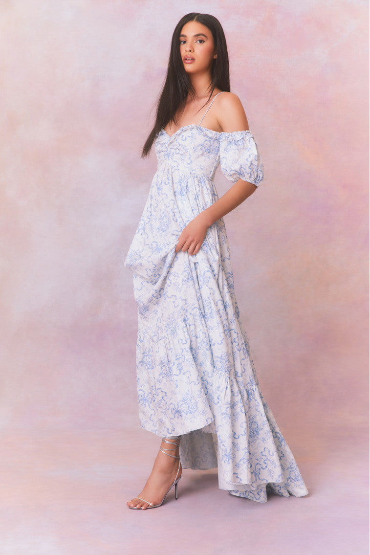 Tabithea Bow Print Off-Shoulder Maxi Dress