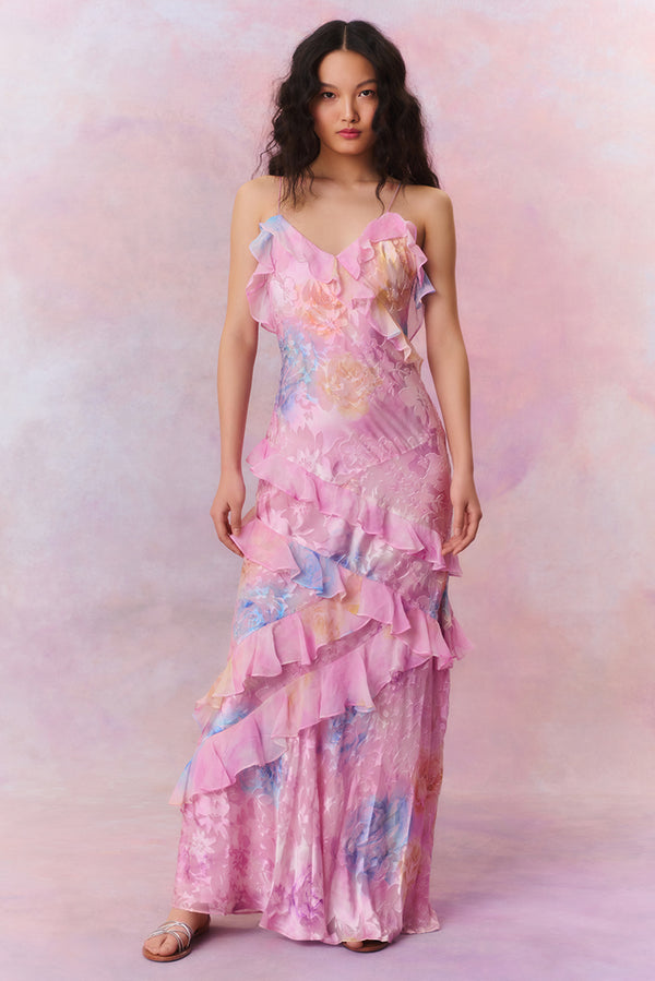 Rialto Floral Chiffon Maxi Dress- Women's Designer Luxury Dresses