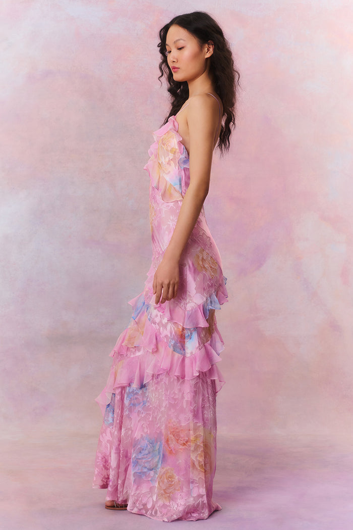 Rialto Floral Chiffon Maxi Dress- Women's Designer Luxury Dresses