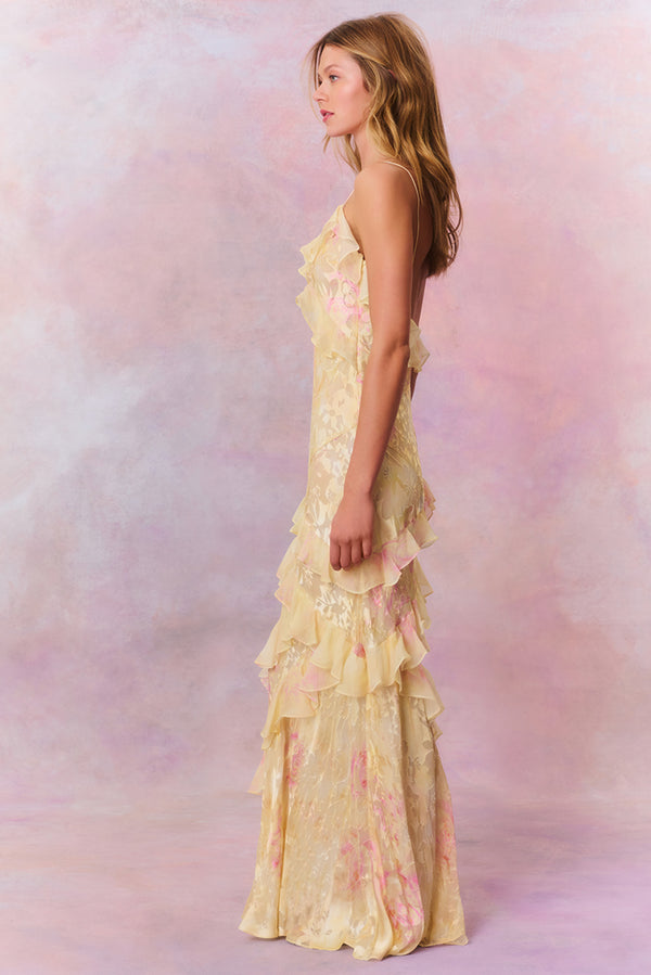 Rialto Floral Chiffon Maxi Dress- Women's Designer Luxury Dresses