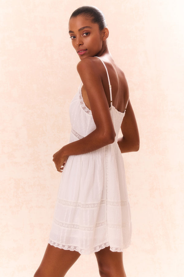 Docila Heritage Cotton Mini Dress - WHITE