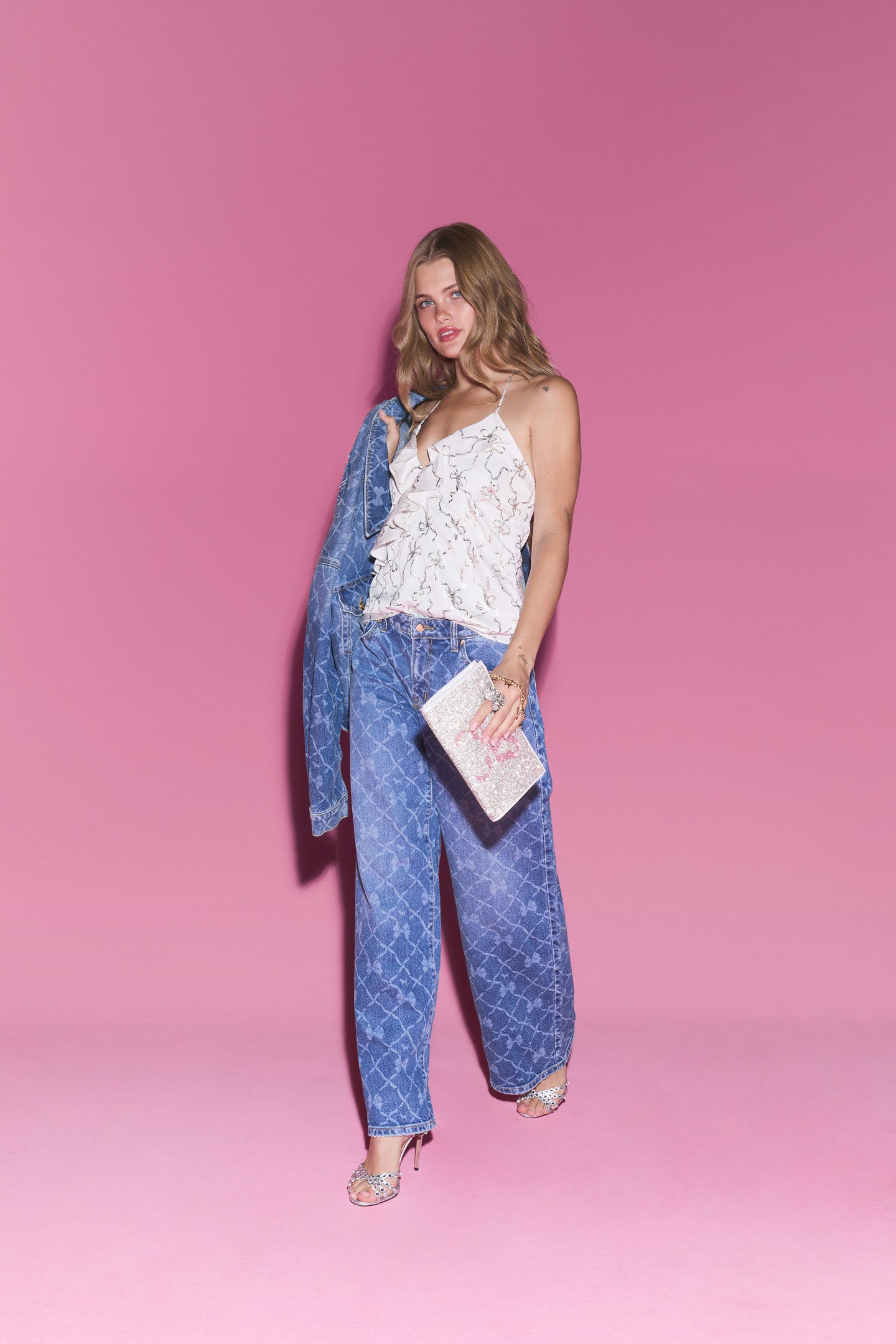 Korea】The Mysterious Hotel Wide Denim Pants Pink