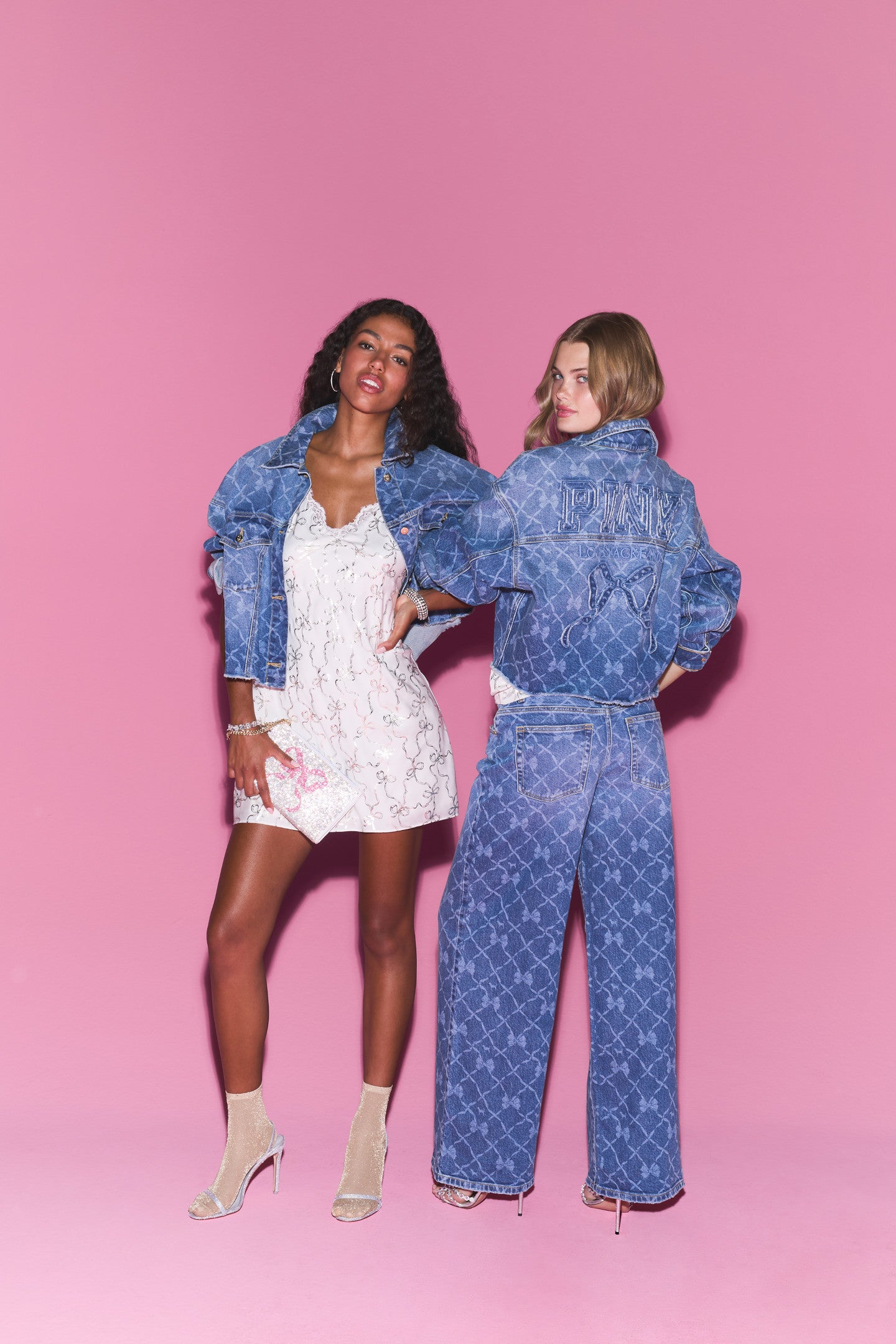 PINK x LoveShackFancy Cropped Denim Jacket