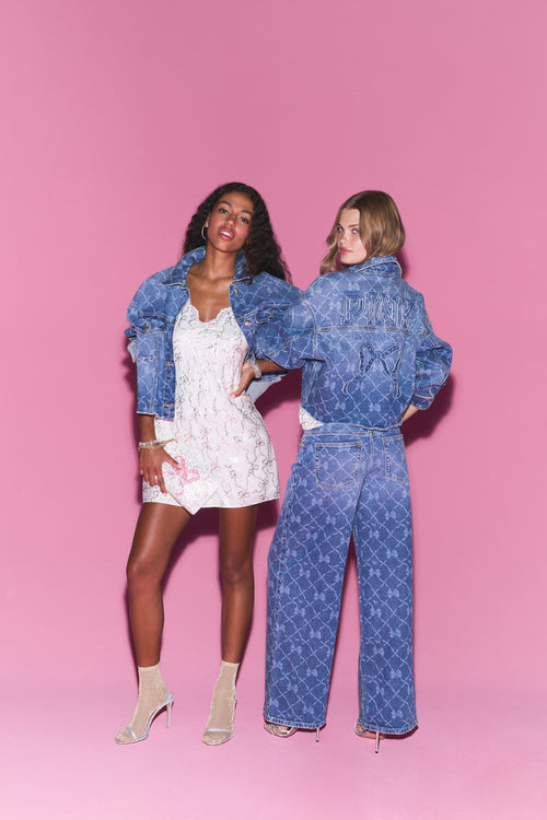 PINK x LoveShackFancy Cropped Denim Jacket