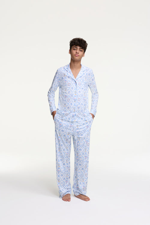 LoveShackFancy x Roller Rabbit Mens Starry Nights Lattice Long Sleeve Pajamas