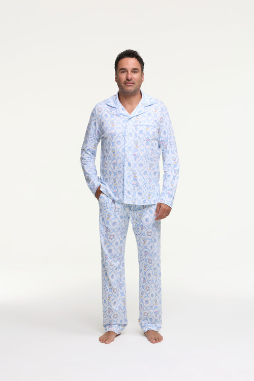 LoveShackFancy x Roller Rabbit Mens Starry Nights Lattice Long Sleeve Pajamas