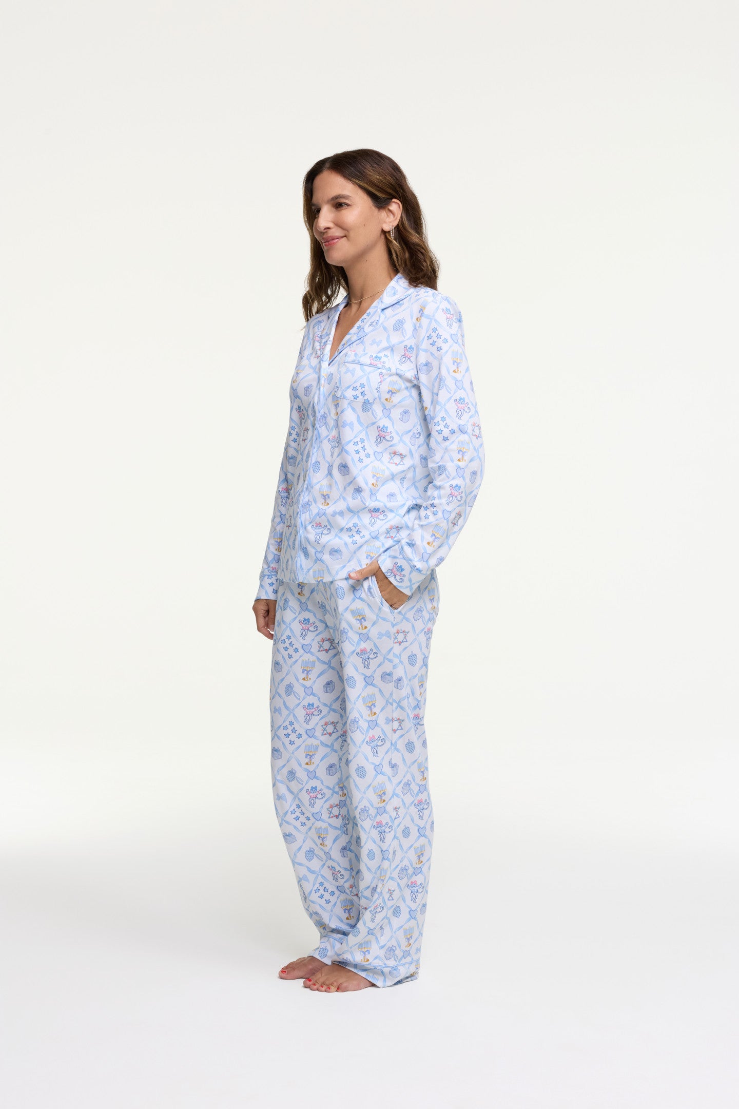 LoveShackFancy x Roller Rabbit Starry Nights Lattice Long Sleeve Polo Pajamas