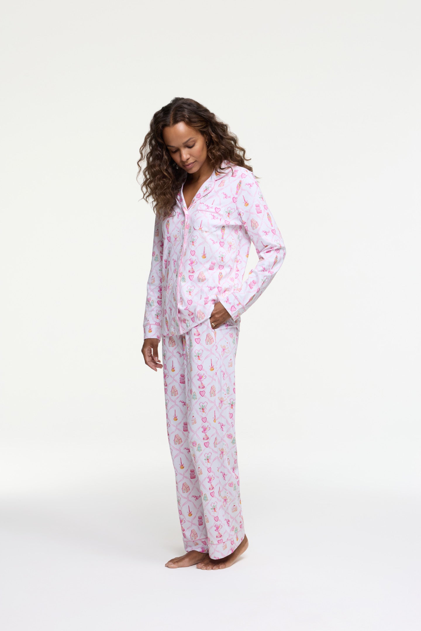 LoveShackFancy x Roller Rabbit Sugarplum Lattice Long Sleeve Polo Pajamas