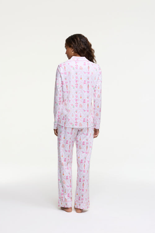 LoveShackFancy x Roller Rabbit Sugarplum Lattice Long Sleeve Polo Pajamas