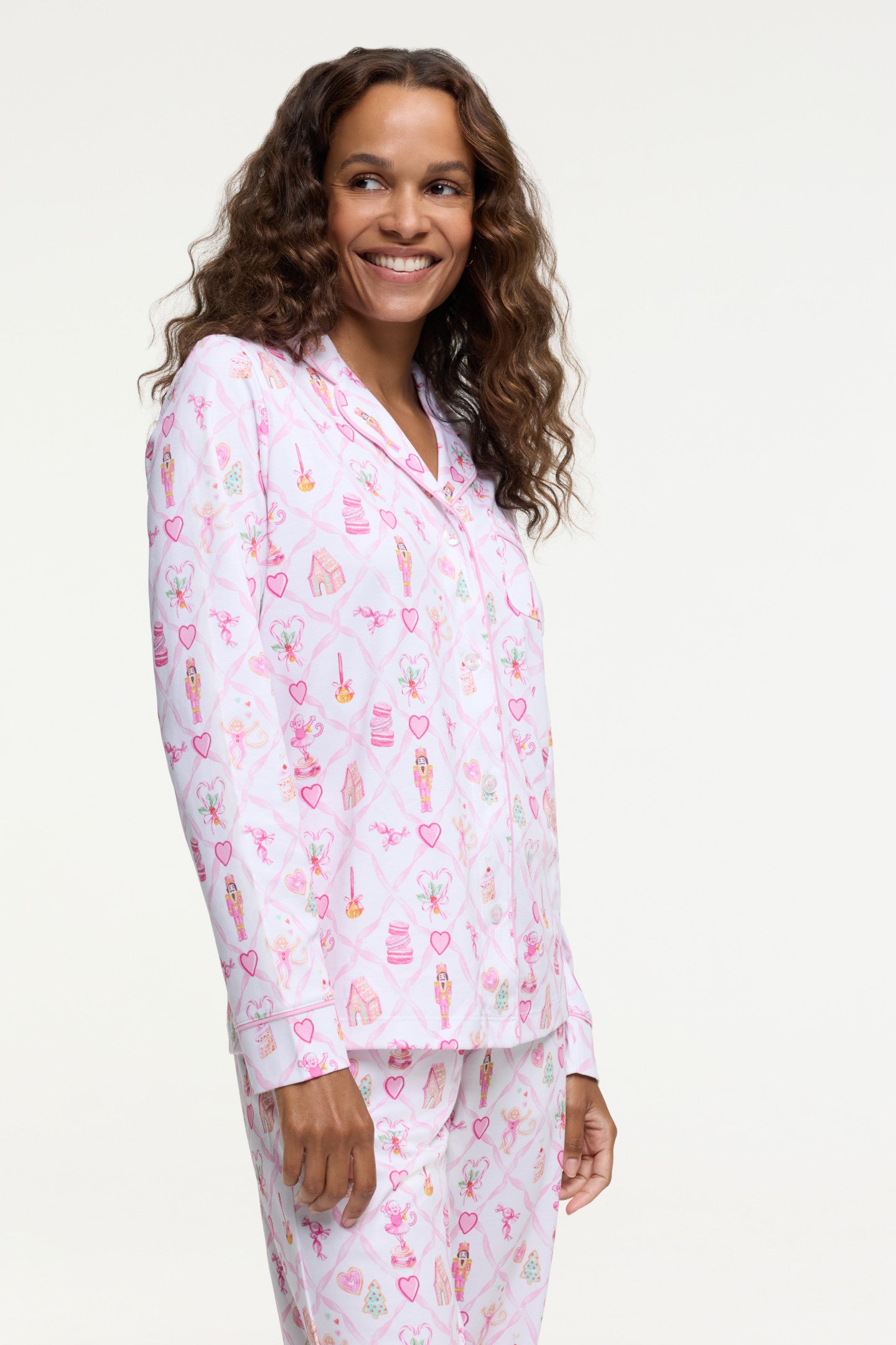 LoveShackFancy x Roller Rabbit Sugarplum Lattice Long Sleeve Polo Pajamas