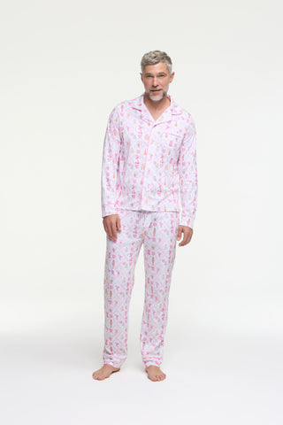 LoveShackFancy x Roller Rabbit Mens Sugarplum Lattice Long Sleeve Polo Pajamas