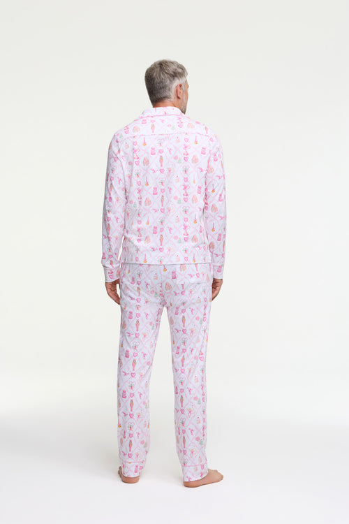 LoveShackFancy x Roller Rabbit Mens Sugarplum Lattice Long Sleeve Polo Pajamas
