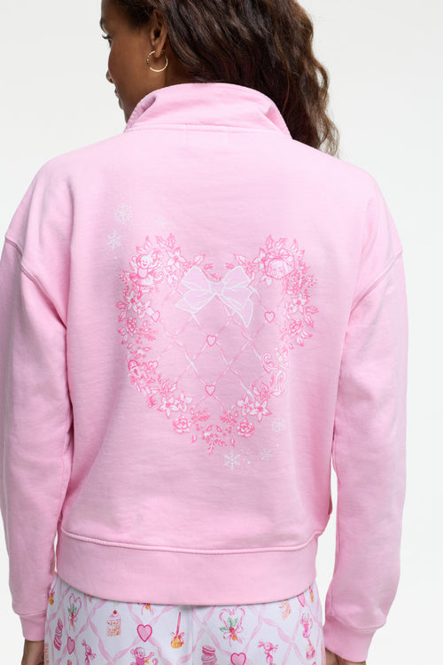 LoveShackFancy x Roller Rabbit Sugarplum Lattice Half Zip Sweatshirt