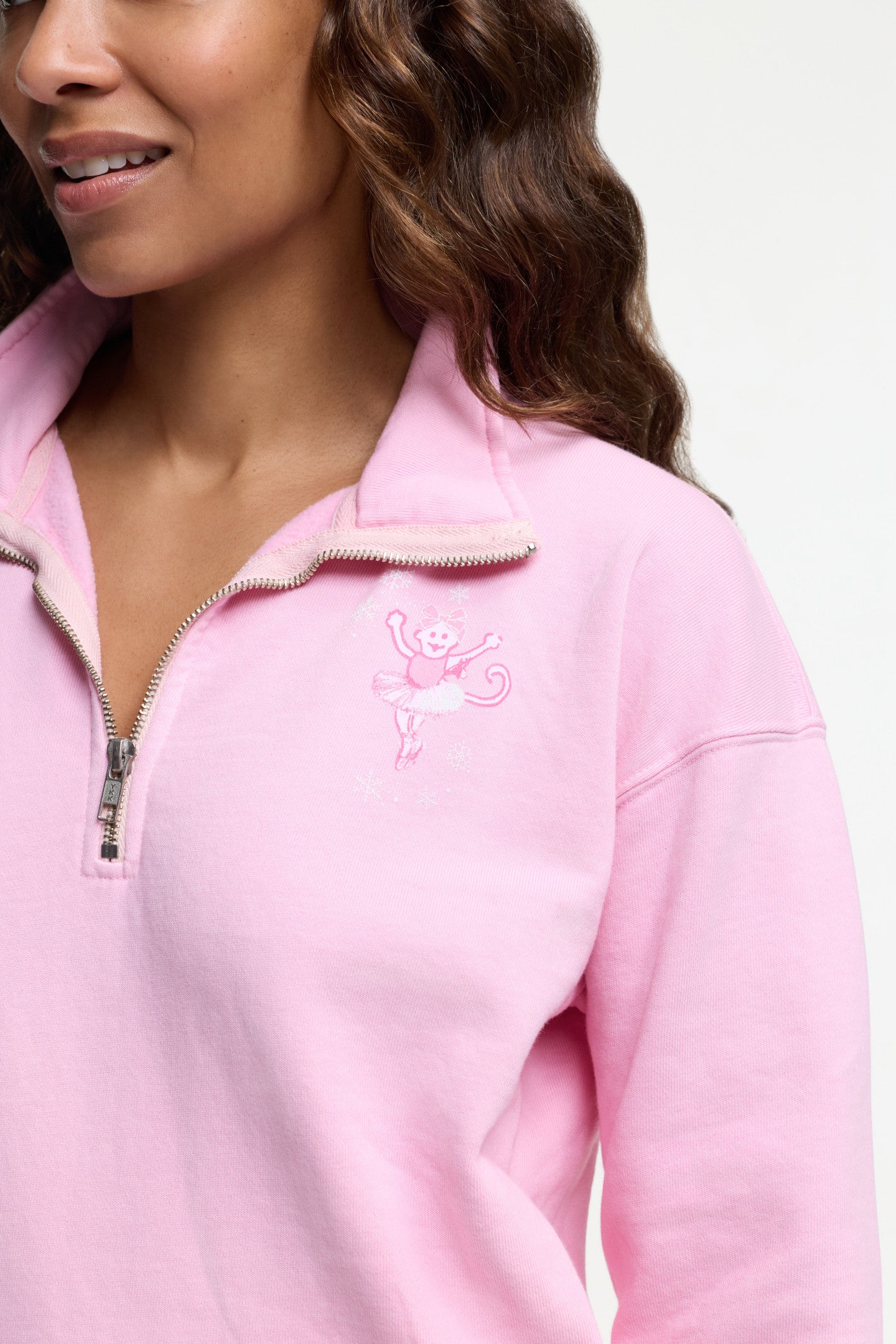 LoveShackFancy x Roller Rabbit Sugarplum Lattice Half Zip Sweatshirt