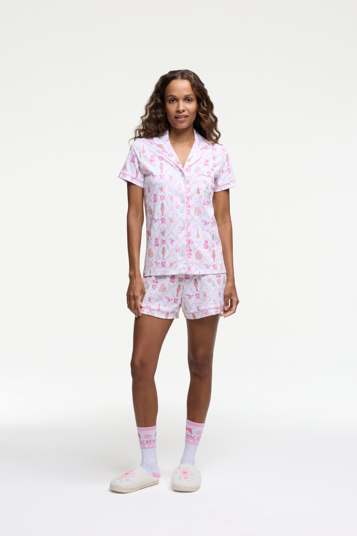 LoveShackFancy x Roller Rabbit Sugarplum Lattice Polo Pajamas