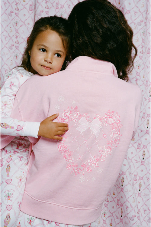 LoveShackFancy x Roller Rabbit Sugarplum Lattice Half Zip Sweatshirt