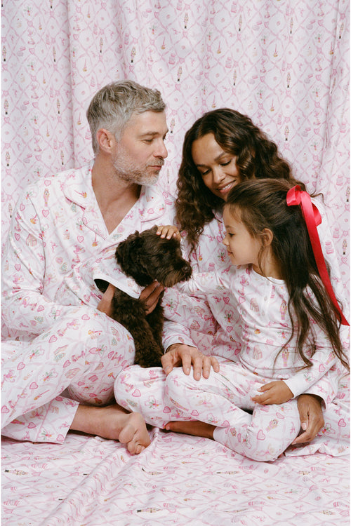 LoveShackFancy x Roller Rabbit Mens Sugarplum Lattice Long Sleeve Polo Pajamas