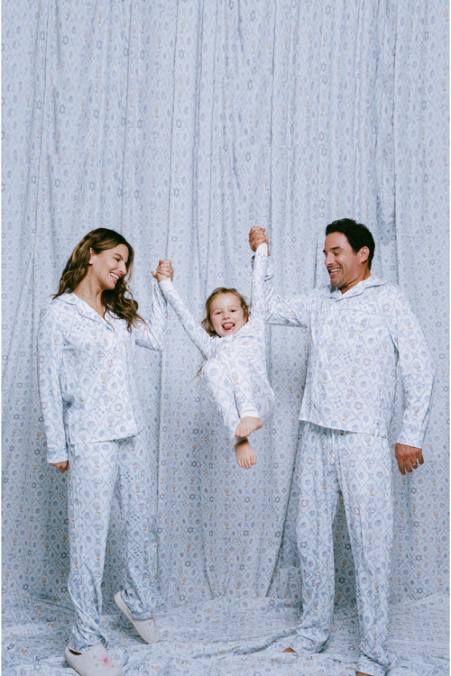 LoveShackFancy x Roller Rabbit Starry Nights Lattice Long Sleeve Polo Pajamas