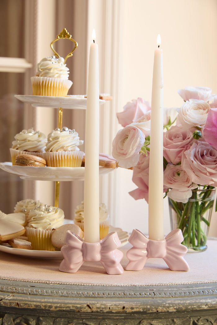 Porcelain Bow Candlestick Holder - Set Of 2