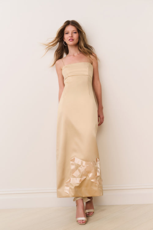 Calise Satin Bow Detail Midi Dress