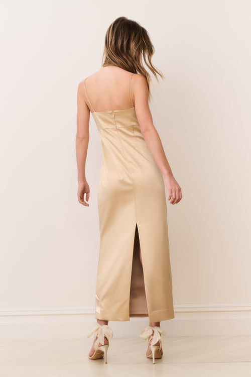 Calise Satin Bow Detail Midi Dress