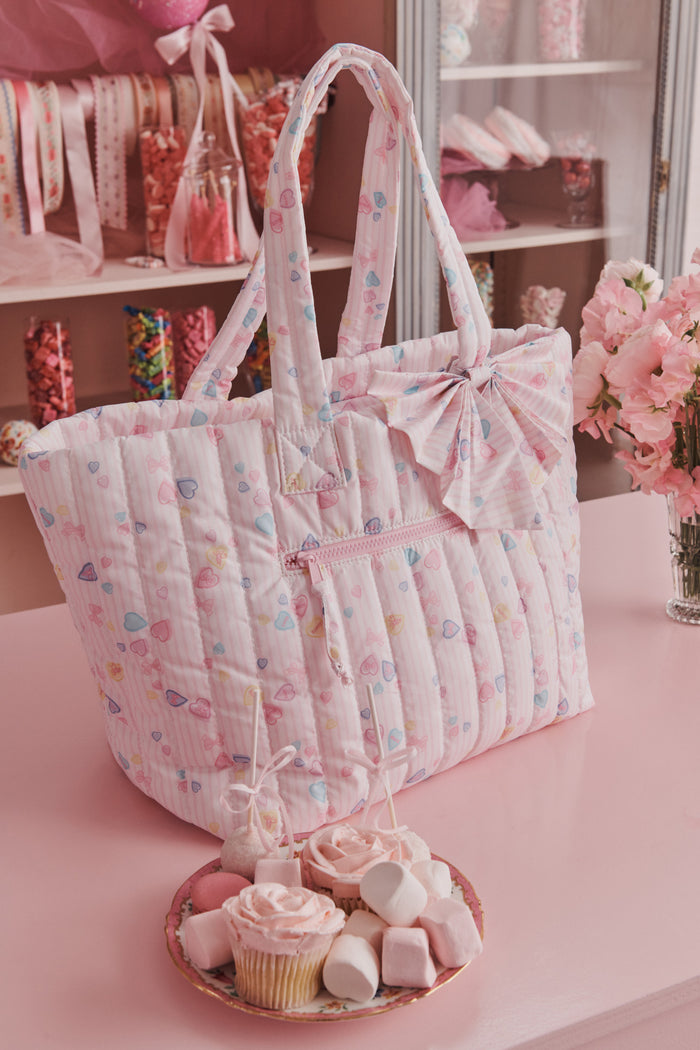 LoveShackFancy x Roller Rabbit Candy Heart Stripe Bow Tote Bag