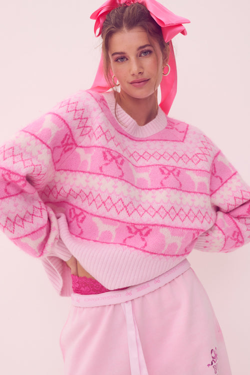 PINK x LoveShackFancy Fairisle Crew Boxy Full Sleeve Sweater