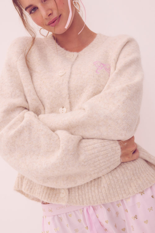 PINK x LoveShackFancy Bow Boxy Crew Cardigan Sweater