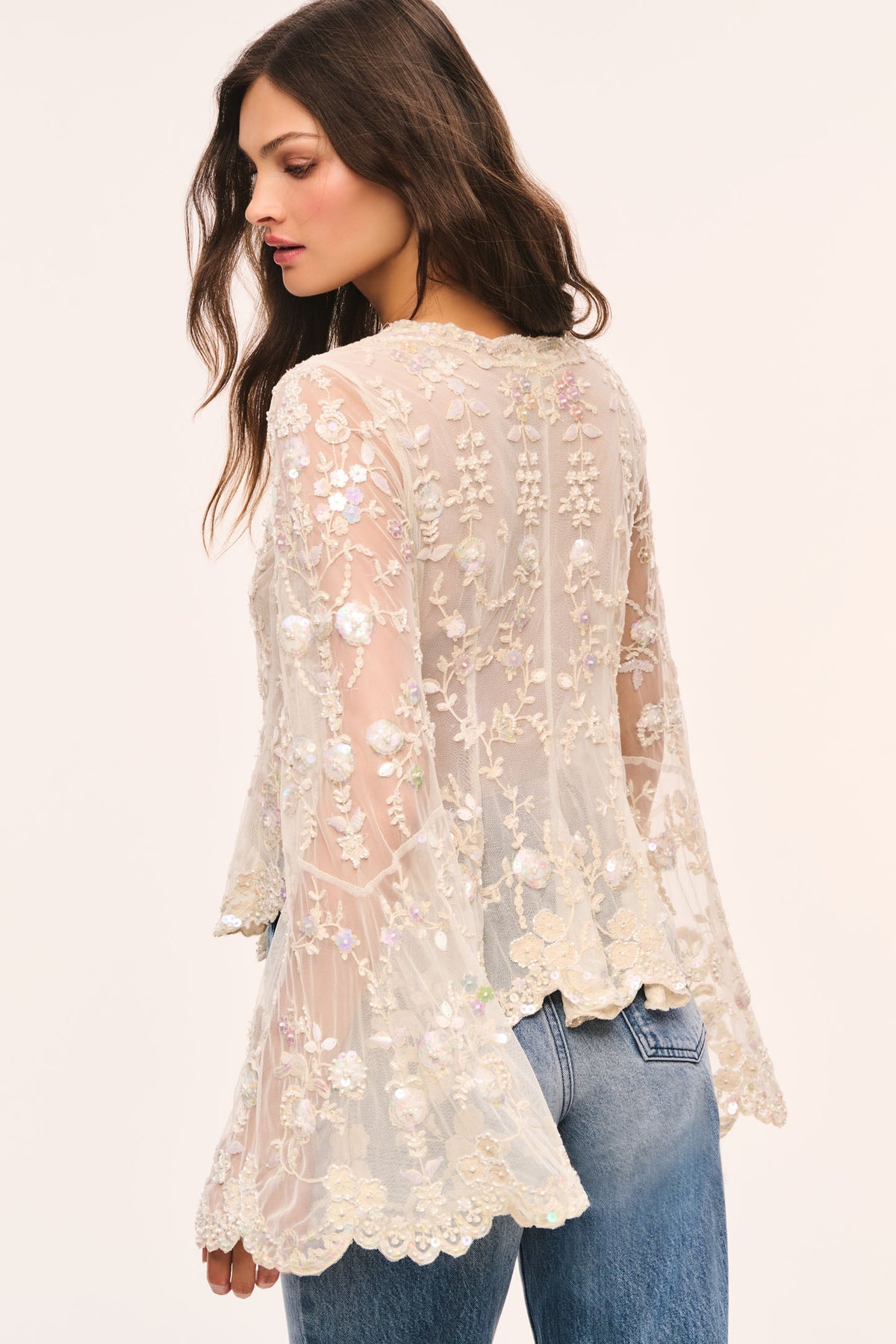 Thessaly Pearl Embroidered Mesh Top