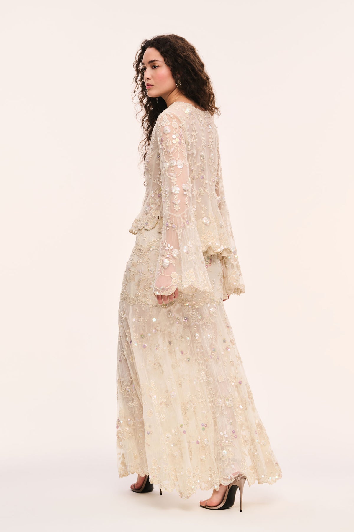 Ryana Pearl Embroidered Mesh Maxi Skirt