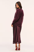 Merlot cardigan back view with long sleeves and button detailing