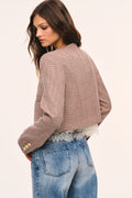 Brown and beige cropped checkered jacket back view