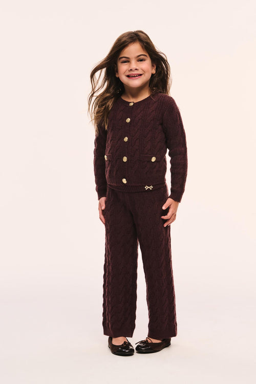Girls maroon textured wide-leg pants with elastic waist