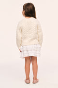 Girls' cream cable-knit pullover back view with long sleeves and crew neckline