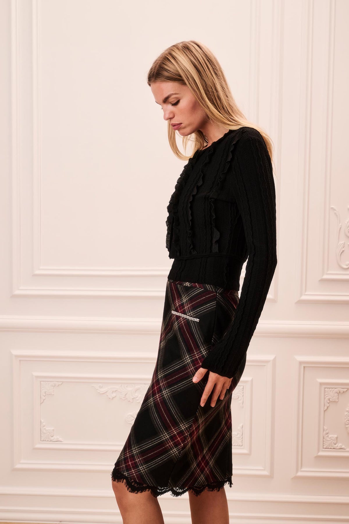 Arlisa Wool Tartan Knee-Length Skirt