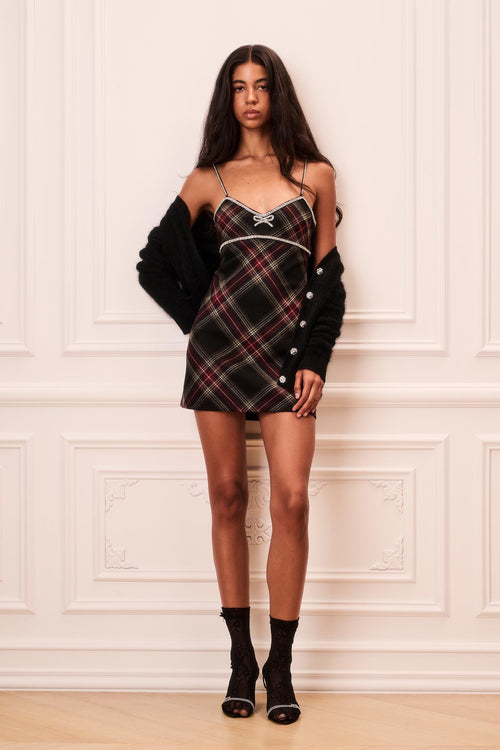 Davida Embellished Tartan Mini Dress