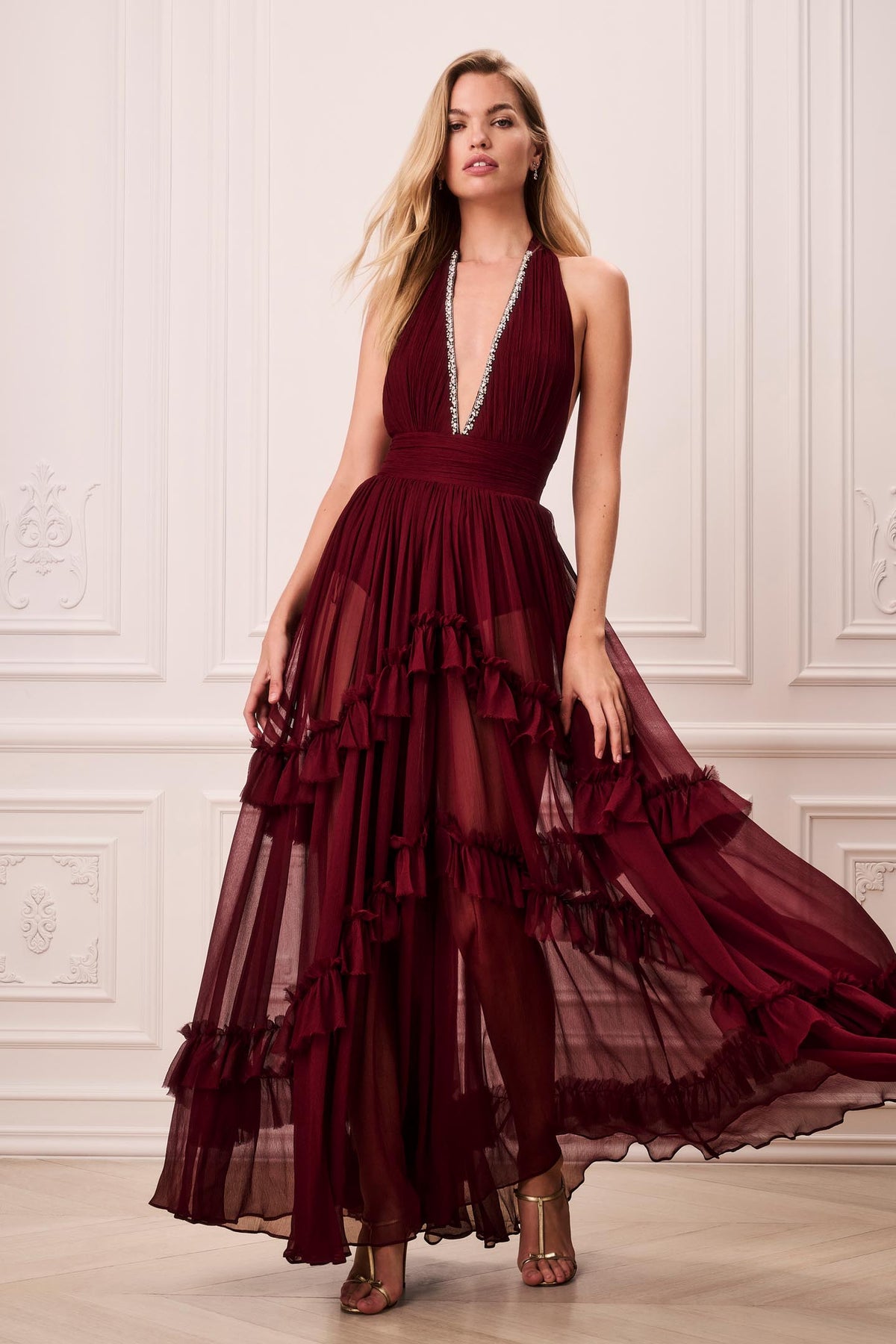 Hasmina Embellished Chiffon Maxi Dress
