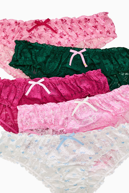 PINK x LoveShackFancy Wink Lace Ruffle Cheeky Panties - Pack of 5