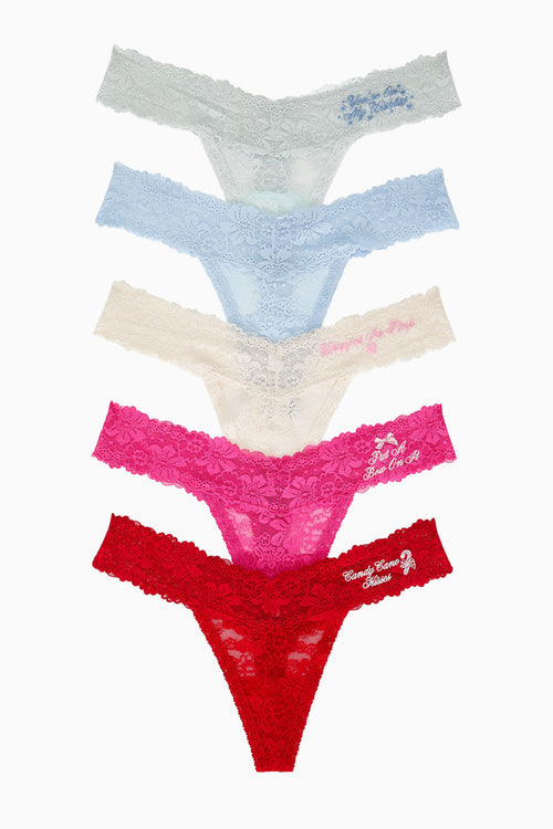PINK x LoveShackFancy Wink Lace Thong Panties - Pack of 5