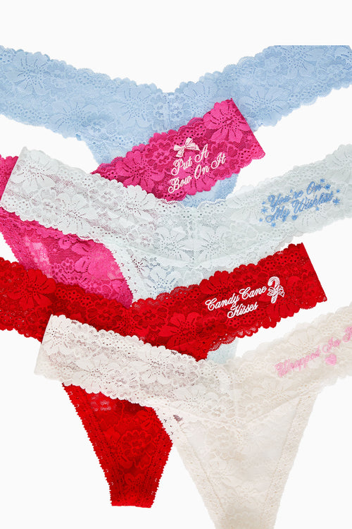 PINK x LoveShackFancy Wink Lace Thong Panties - Pack of 5