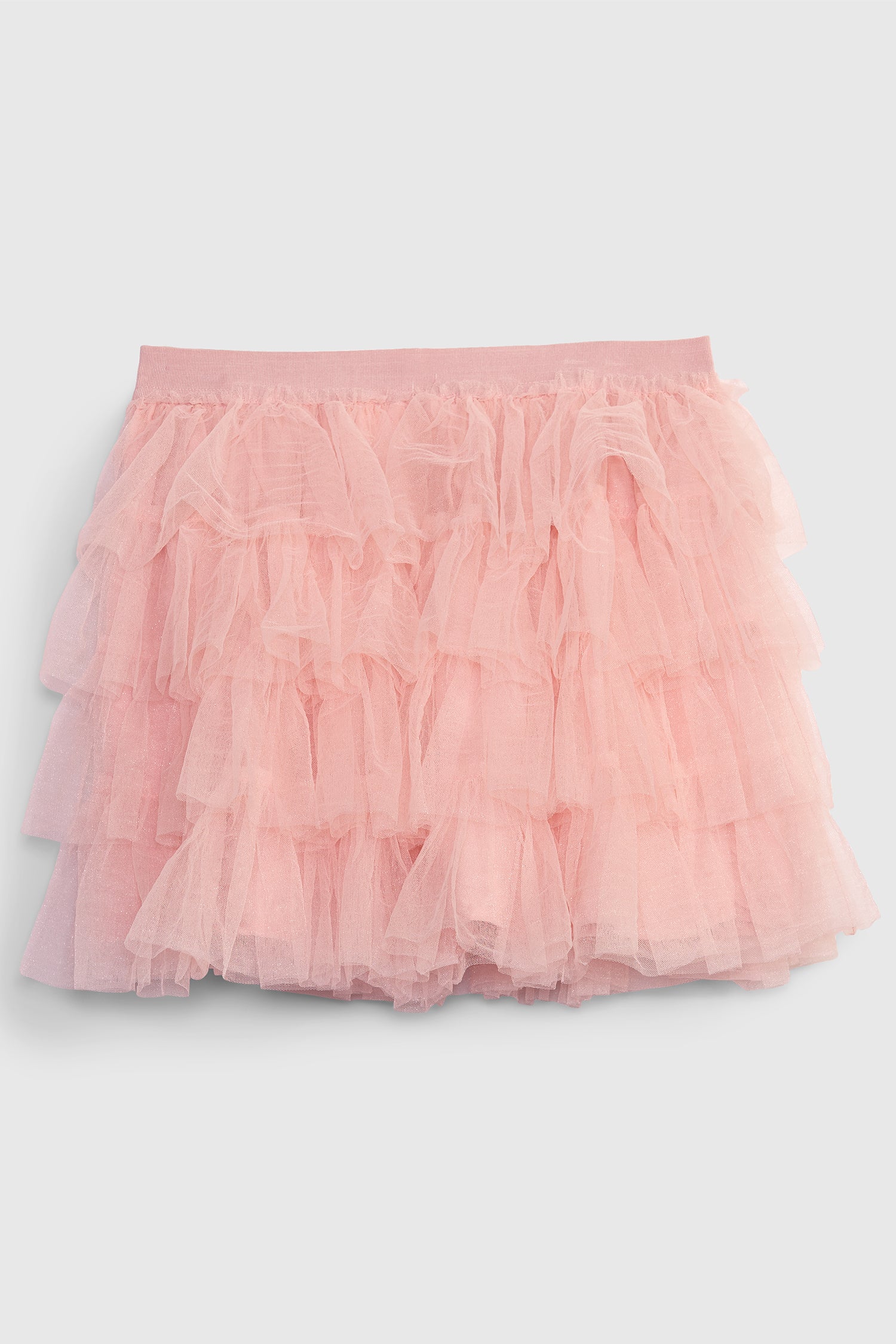 Kids pink tulle tiered mini skirt with elastic waistband