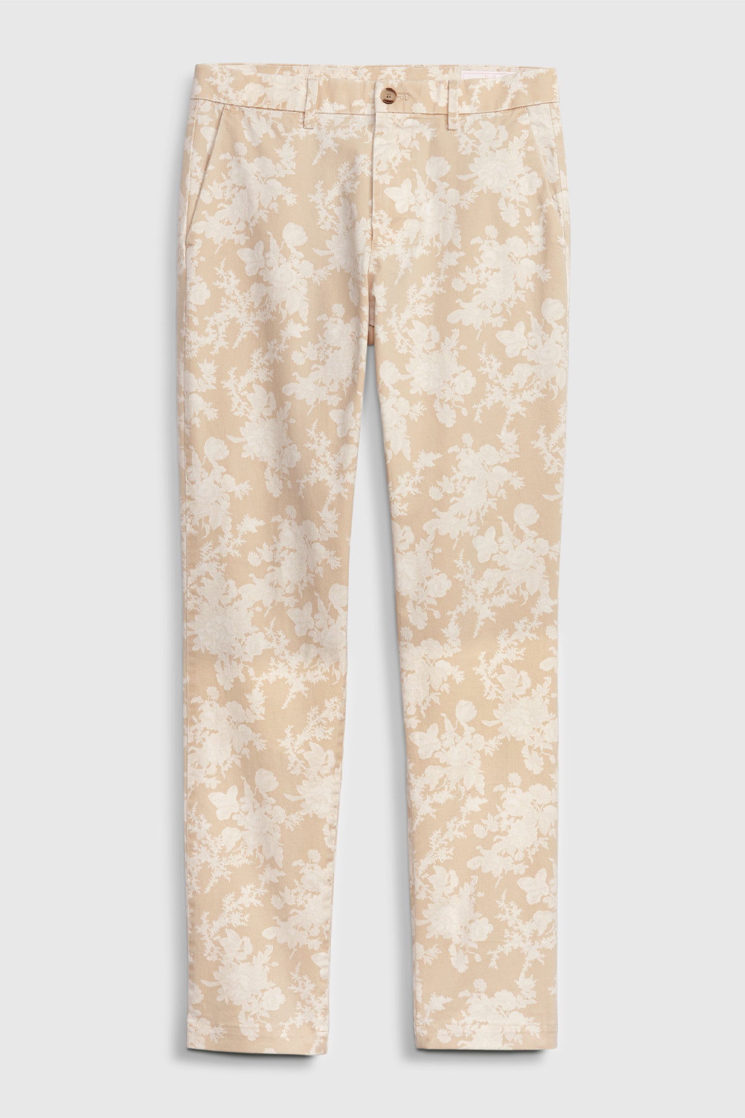 Men's beige floral khakis with front pockets