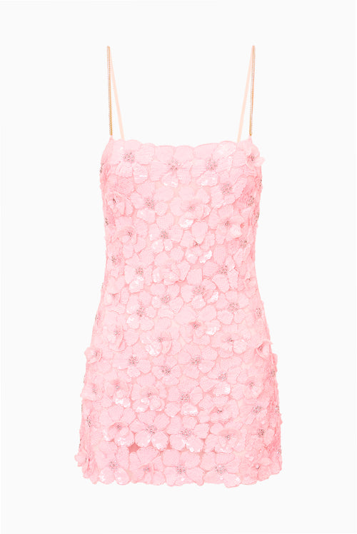 Pink floral dress on a white background