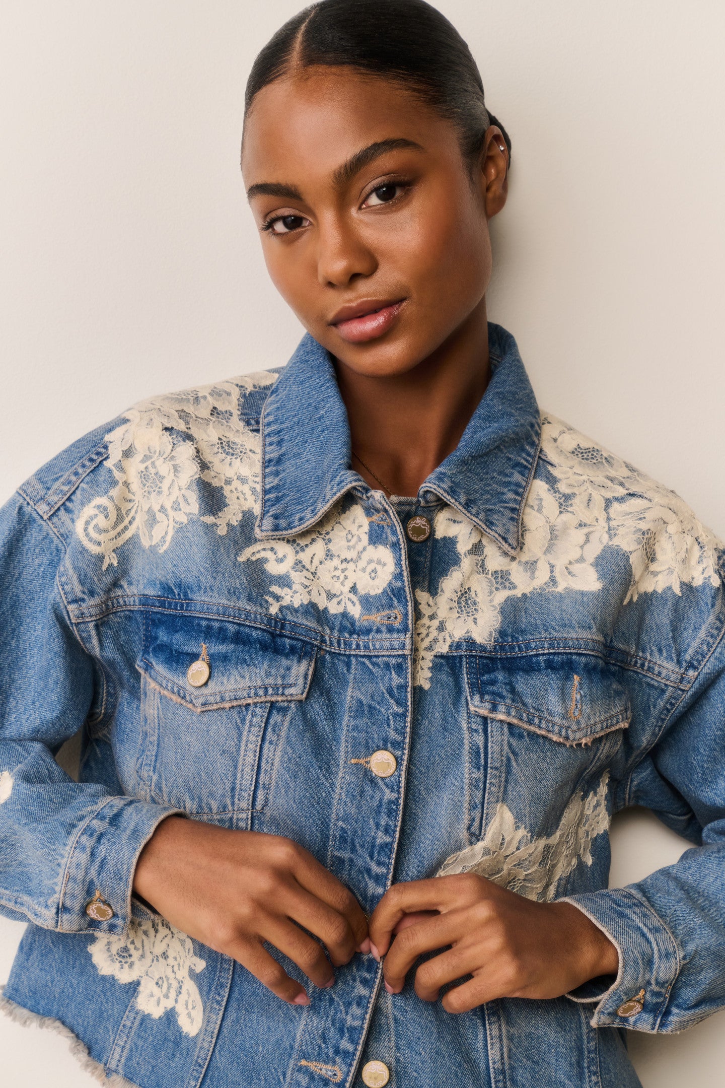 Amana Lace Patchwork Denim Jacket